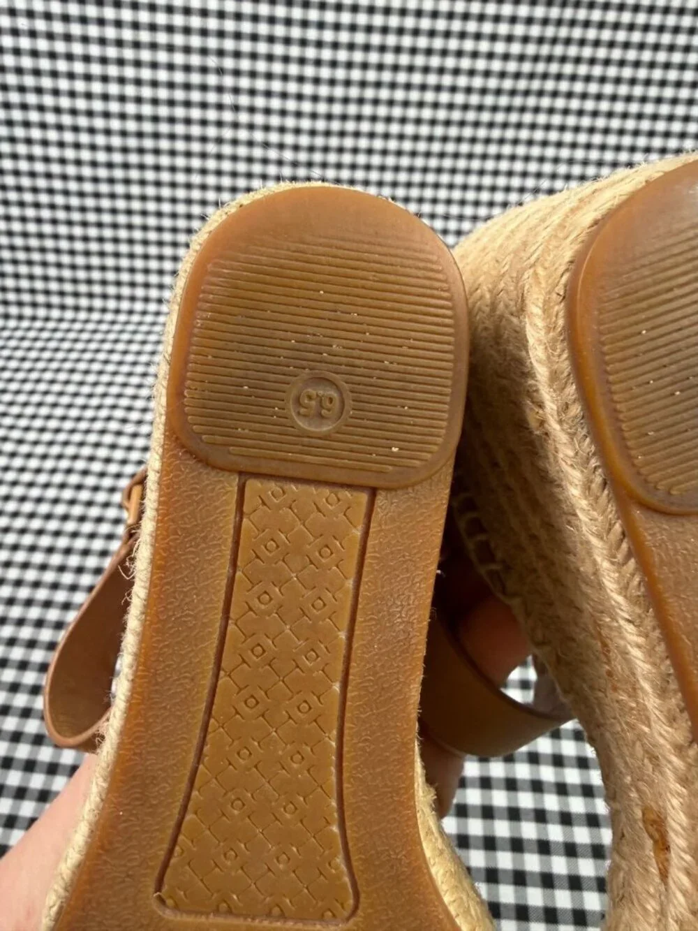 Tory Burch Bima Espadrille Wedge Sandals Tan Leather Ankle Strap Size 6.5